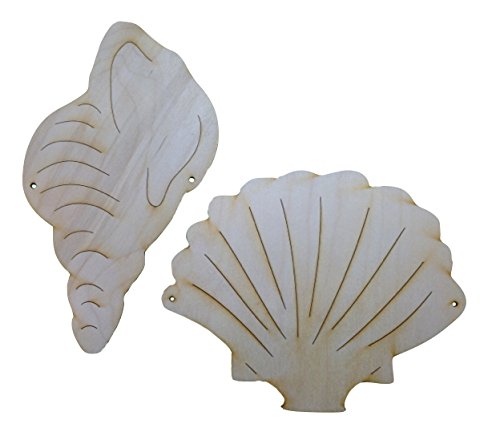 Petra's Bastel-News 2-teiliges Holzdekoset Muscheln, Holz, Natur, 28 x 19 x 5.5 cm von Petra's Bastel News