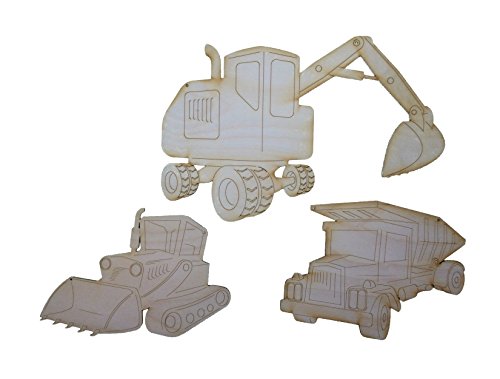 Petra's Bastel News 3-teiliges Holzset Baustellenfahrzeuge bestehend aus 3 verschiedenen Designs (Bagger, Kipper, Raupe), Holz, 31x24x2 cm von Petra's Bastel News