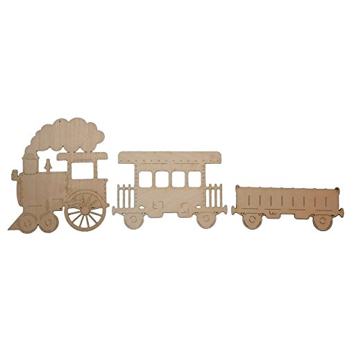 Petra's Bastel News 3-teiliges Holzset Zug bestehend aus 1 Lokomotive, 1 Güterwagen und 1 Personenwagen Holz, Natur, 28 x 19 x 5.5 cm von Petra's Bastel News