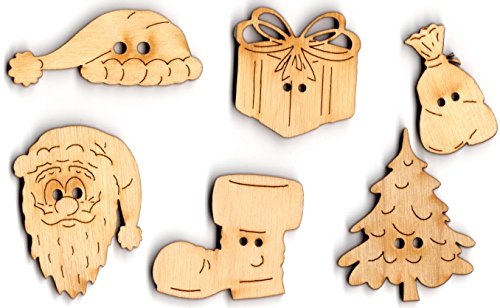 Petra's Bastel-News A-BUH7410S 24-teiliges Knopfset "Weihnachtstraum", je 4 Knöpfe aus Holz in 6 verschiedenen Designs von Petra's Bastel News