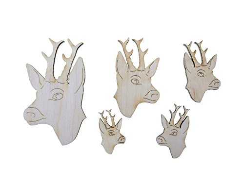 Petra's Bastel-News Bastelartikel 12-teiliges Holzset Rehkopf bestehend aus 5 verschiedenen Größen, Holz, 15x15x5 cm von Petra's Bastel-News