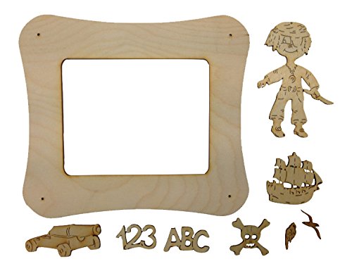 Petra's Bastel-News Bastelartikel Bastelset Stundeplan Pirat bestehend aus 9 Holzteilen und 1 Vordruck Stundenplan aus Karton, Holz, Natur, 32 x 22 x 11 cm von Petra's Bastel News