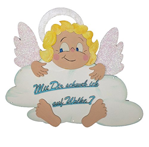 Petra's Bastel-News Bastelset Engel und Spruch Mit Dir schweb ich auf Wolke 7", Filz/Holz, 25 x 18 x 5 cm von Petra's Bastel News