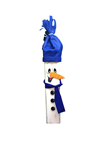 Petra's Bastel News Bastelset Pfahltier Schneemann mit Filz für Mütze und Schal in Dunkelblau, Höhe Säule 40cm, Holz, 19 x 25 x 35 cm von Petra's Bastel News