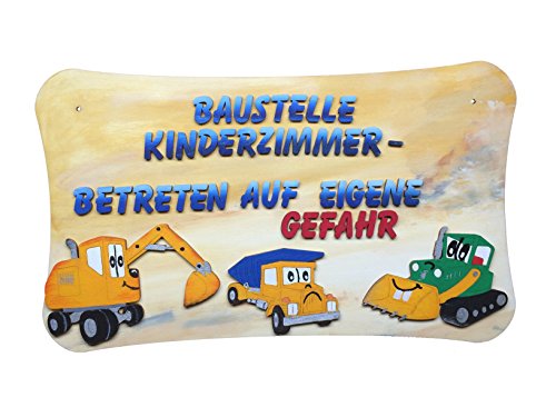 Petra's Bastel-News Bastelset für Holzschild Baustelle Kinderzimmer-Betreten auf eigene Gefahr mit Fahrzeuge, Holz, 34x22x5 cm von Petra's Bastel News
