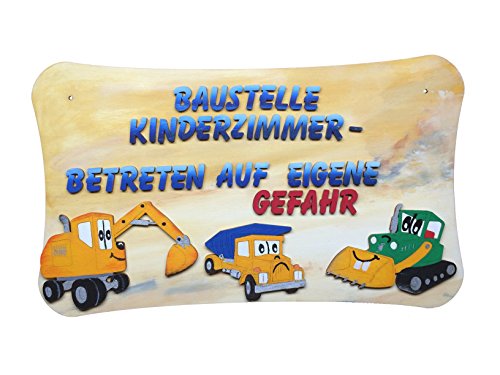 Petra's Bastel News Bastelset für Holzschild Baustelle Kinderzimmer-Betreten auf eigene Gefahr mit Fahrzeuge, Holz, 34x22x5 cm von Petra's Bastel News