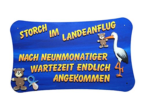 Petra's Bastel News Bastelset für Holzschild Storch im Landeanflug mit Teddybär, Holz, 34x22x5 cm von Petra's Bastel News