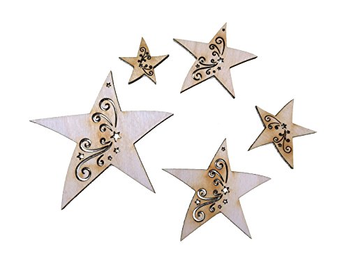 Petra's Bastel News Dekoset 20-teiliges Sterneset mit Tribal in 5 verschiedenen Größen, Holz, 3-8cm von Petra's Bastel News