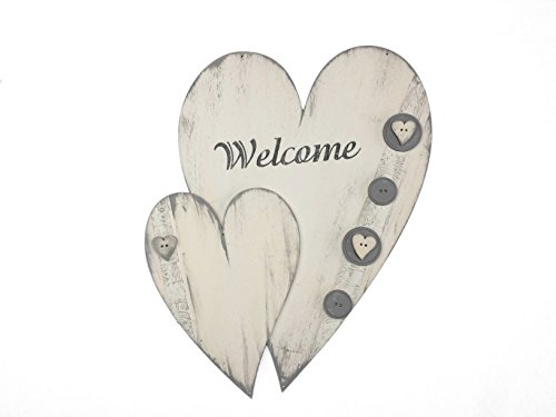 Petra's Bastel-News Holzbastelset Doppelherzen Gestaltung im Shabby-chic-Look in Weiss/Grau, Holz, 35x27x5.5 cm von Petra's Bastel News