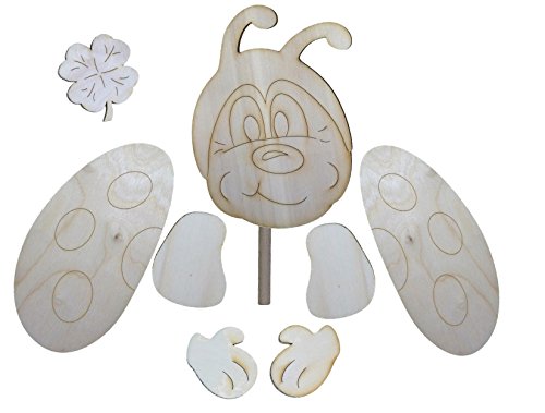 Petra's Bastel-News Marienkäferkopf 210 mm mit 2 Flügel, 2 Hände und 2 Füße inkl (Ø 10mm 200 mm lang) und Befestigung für Rundstab Holz, 21x24x5 cm von Petra's Bastel News