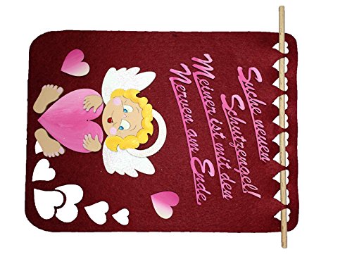 Petra's Bastel-News Türschal Engel mit Herz und Spruch Suche neuen Schutzengel Meiner ist mit den Nerven am Ende., Filz/Holz, Bordeaux, 25 x 18 x 5 cm von Petra's Bastel News