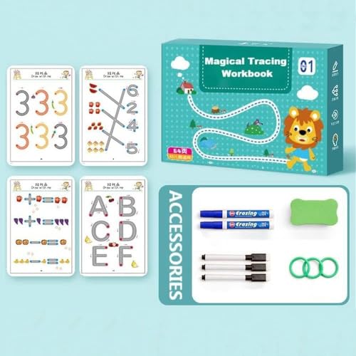 Petrichor Magical Tracing Arbeitsbuch-Set – wiederverwendbarer Stift und Radiergummi – Übungsbücher für Kinder, Tracing Workbook Sets, frühpädagogisches Lernbuch für Vorschüler und Kindergärten (60) von Petrichor