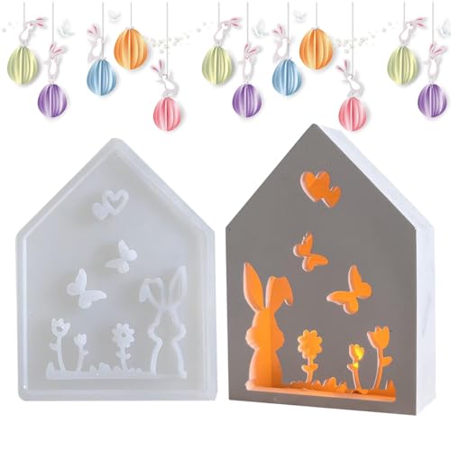 Dekostecker in Osterhasen Deko, Hausform Silikonformen, Kaninchen Gießform Ostern, Ostern Kaninchen Silikonformen Gießformen, Epoxidharz Formen zur Herstellung von Ostern Ornamenten von Peufcmi
