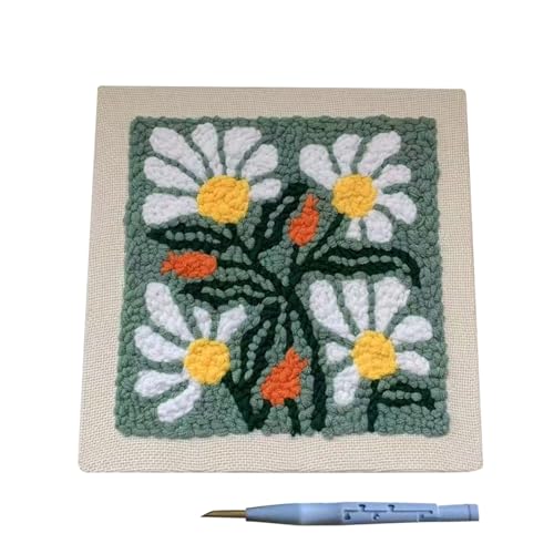 Peufcmi Punch Needle Kits - Stickerei Set Für Anfänger | Heimtextilien Für Spiegel Tischset Tragetasche Baumschmuck Kuh Sonnenblume Gänseblümchen Deko von Peufcmi