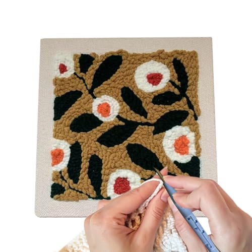 Peufcmi Sticknadelset Für Anfänger,Buntes Punch Needle Set | Stickzubehör Für Haus- Und Gartendekoration Pilz Kuh Baum Herbstdekoration Sonnenblumen Tragetasche von Peufcmi