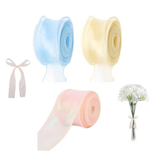 3 Stück Dekoband, Organzaband, Geschenkband Breit, Schleifenband Hochzeit, Geschenkband Set, 4CM *9, 14M, Bogen, Dekoration, Weihnachten, Blumenstrauß, Geschenk, Hochzeit, Hotel (Rosa, Blau, Gelb) von Peuirre