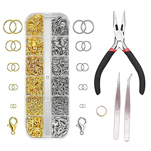 1213 Stück Schmuckherstellung Set, Gold Offene Biegeringe, Schmuckwerkzeuge Reparatur Kit, für die Reparatur von Halsketten, Ohrringe, Armband, DIY Anfänger(Gold und Silber) von Peuirre