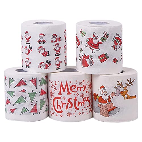 Peukerty 5 Stile Papierrolle Seidenpapier Handtücher Weihnachten Dekorationen Xmas Büro Toilettenpapier 5 Rollen von Peukerty