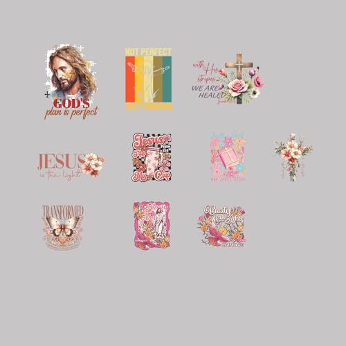 10 Stück Jesus Bügelbilder Kreuz & Bibelvers Heat Press Vinyl Aufkleber für T-Shirts, Hoodies & DIY Glaube Handwerk Christian Faith Sticker Patches von Peyastiie