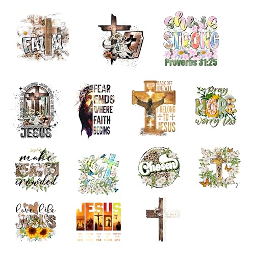 Christliche Bügelbilder – Jesus betendes Kreuz, Bibelvers Designs für Stoff, Leinwand, ideal für T-Shirts, Tragetaschen, Heimdekoration, Glaubensbasierte Hitzepresse, Vinyl-Aufkleber, 14 Stück Christliche Bügelbilder – Jesus betendes Kreuz, Bibelvers Designs für Stoff, Leinwand, ideal für T-Shirts, Tragetaschen, Heimdekoration, Glaubensbasierte Hitzepresse, Vinyl-Aufkleber, 14 Stück von Peyastiie