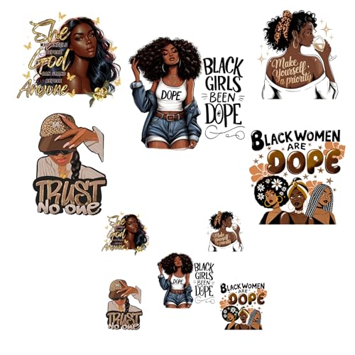 Schwarze Queen Bügelbilder für T-Shirts, Afro-Frauen, Wärmetransfer-Vinyl-Aufkleber für DIY-Kleidung, Taschen und Hüte, stärkende schwarze Mädchen, magische Dekoration, 10 Stück Schwarze Queen Bügelbilder für T-Shirts, Afro-Frauen, Wärmetransfer-Vinyl-Aufkleber für DIY-Kleidung, Taschen und Hüte, stärkende schwarze Mädchen, magische Dekoration, 10 Stück von Peyastiie