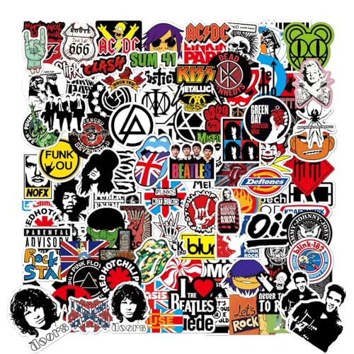 102 Stück Coole Punk Aufkleber, Musikband Aufkleber, Vinyl Sticker Set, für Laptop Skateboard Koffer Helm Auto Fahrrad Handy, Wasserfest Graffiti Stickers für Kinder Teenager Erwachsene von Peysaitr
