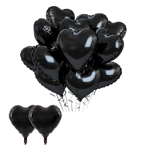 12 Stück schwarze Herz-Ballons, Folien-Herz-Luftballons, schwarz, 45,7 cm große schwarze Herzballons, für Helium-Geburtstagsdekorationen für Valentinstag, Hochzeit, Geburtstag, Halloween-Party von Peysaitr