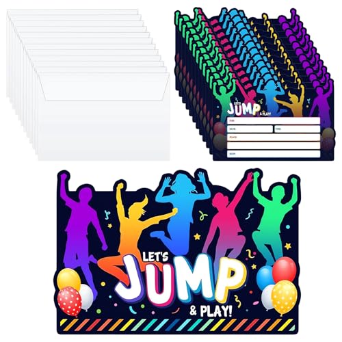 12x Jump-Party Einladungskarten + 12 Umschläge, Einladungskarten zum Kindergeburtstag,Geburtstagseinladungen Set, Party Geburtstagseinladungen Perfekt für Jungs, Mädchen, Einschulungen & Kinderparty von Peysaitr