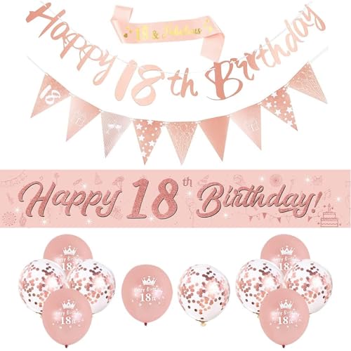 14 Stück Dekorationen zum 18. Geburtstag, Roségold, "Happy 18th Birthday", dreieckige Flagge, Konfetti-Ballons, Geburtstagsparty-Dekorationen 14 Stück Dekorationen zum 18. Geburtstag, Roségold, "Happy 18th Birthday", dreieckige Flagge, Konfetti-Ballons, Geburtstagsparty-Dekorationen von Peysaitr