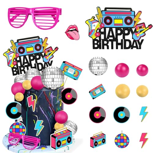 19 Stück Retro-Hip-Hop-Kuchendekorationen, Happy Birthday-Kuchenaufsatz, Decade-Überwurf-Party-Dekorationen, Zubehör, 80er-/90er-Jahre-Kuchenaufsätze für Musik-Fans, Mädchen 19 Stück Retro-Hip-Hop-Kuchendekorationen, Happy Birthday-Kuchenaufsatz, Decade-Überwurf-Party-Dekorationen, Zubehör, 80er-/90er-Jahre-Kuchenaufsätze für Musik-Fans, Mädchen von Peysaitr