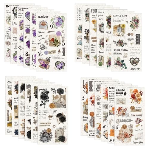 24 Blatt Scrapbooking Sticker, Scrapbook Stickers Set, Planner DIY Kunst Handwerk Collage, Vintage Aufkleber für Journaling Notizbuch Tagebuch 24 Blatt Scrapbooking Sticker, Scrapbook Stickers Set, Planner DIY Kunst Handwerk Collage, Vintage Aufkleber für Journaling Notizbuch Tagebuch von Peysaitr
