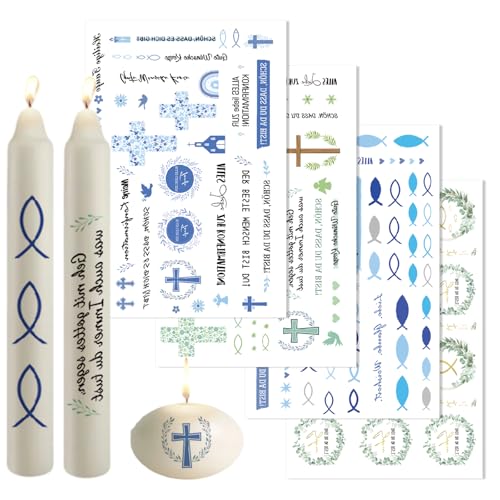 4 Stück DIY Kerzentattoos, Kerzentattoos Taufe, A5 TaufkerzeKerzensticker, Kerzen Dekorieren für Einzigartige, Taufkerzen, Handgemachte Kunstwerke Kerzentattoos von Peysaitr