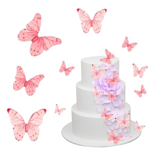 40 Stück Dreidimensional Tortendeko, Schmetterlinge Cupcake Topper, PartyTorten Deko, Geburtstag Tortendeko, Kuchen Deko für Geburtstag,Party,Hochzeit, Babyparty (Rosa) von Peysaitr