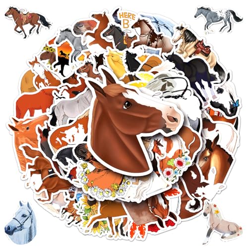 50 Stück Wasserfeste Pferde Sticker Set, Graffiti Stickers, Vinyl Aufkleber für Auto Laptop Computer Skateboard Wasserflaschen Koffer Fahrrad Motorrad, Geschenk für Jugendliche Erwachsene von Peysaitr