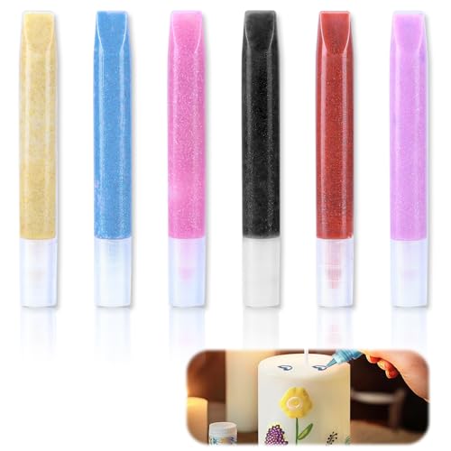 6 Stück Kerzenstifte, Kerzenbemalset Candle，10ml Wachsstifte für Kerzen, Kerzenstifte für Kerzen, Kerzen Selber Machen Set, Ideal zum Kerzen Dekorieren & Gestalten(Kristallkleber) von Peysaitr