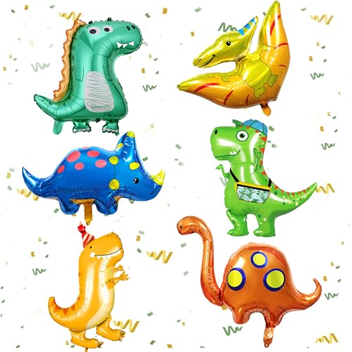 6 Stücke Deko Luftballons, Party Dino Deko, Kindergeburtstag Ballons, Helium Ballons für Feiern wie Geburtstag & Partys, Baby Shower, Oder Kinderzimmer Deko von Peysaitr