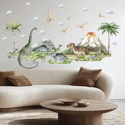 Dinosaurier Wandtattoo,60x30 CM Wandaufkleber Kinderzimmer, Dino Pflanzen Vulkan Wandsticker, Cartoon Wandfiguren, Babyzimmer Kinderzimmer Schlafzimmer Wanddeko Dinosaurier Wandtattoo,60x30 CM Wandaufkleber Kinderzimmer, Dino Pflanzen Vulkan Wandsticker, Cartoon Wandfiguren, Babyzimmer Kinderzimmer Schlafzimmer Wanddeko von Peysaitr