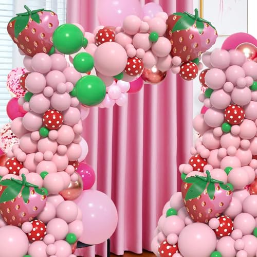 Erdbeer-Geburtstagsdekorationen, Rosa, Rot, Grün, Erdbeer-Ballonbogen, Geburtstagsparty-Zubehör, Geburtstagsdekoration, 140 Stück Erdbeer-Geburtstagsdekorationen, Rosa, Rot, Grün, Erdbeer-Ballonbogen, Geburtstagsparty-Zubehör, Geburtstagsdekoration, 140 Stück von Peysaitr