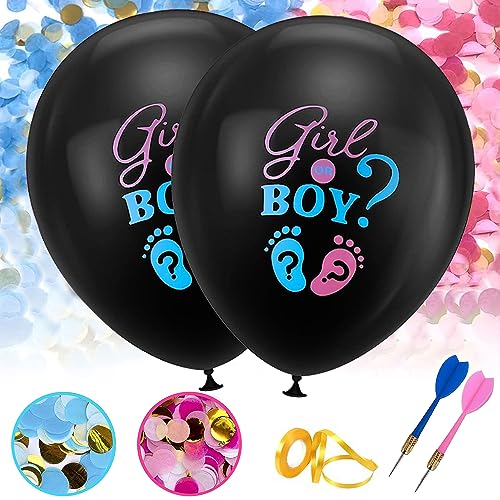 Gender Reveal Ballon, 2 Stück Balloons, Darts Konfetti mit 1 Stück Ribbon, Boy or Girl Balloon with Pink and Blue Confetti for Baby Announcement Party Decoration 36 inch (92 cm) Baby Shower Balloon von Peysaitr