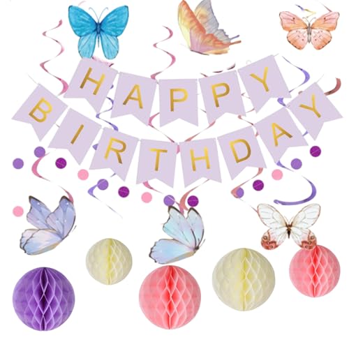 Lila Geburtstag Deko, Happy Birthday Banner, Lila Luftballons, Schmetterling Aufkleber und Kreis Punkt Papier Girlande, Premium Geburtstag Party Dekorationen Set für Mädchen Frauen Lila Geburtstag Deko, Happy Birthday Banner, Lila Luftballons, Schmetterling Aufkleber und Kreis Punkt Papier Girlande, Premium Geburtstag Party Dekorationen Set für Mädchen Frauen von Peysaitr