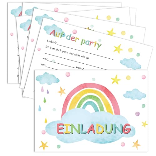 Pastell Regenbogen Einladungen, 14 Einladungskarten für Kindergeburtstag und Party, Bunte Einladung zur Geburtstagsfeier, süße Geburtstagseinladungen für Kinder, Mädchen & Jungen von Peysaitr