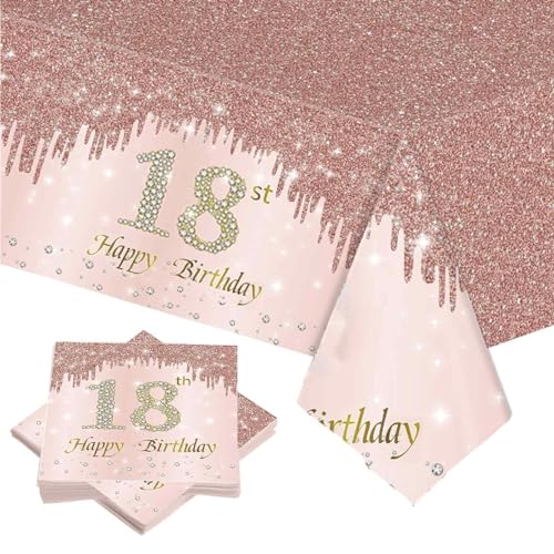Sparkling Servietten 18 Geburtstag, 21 Stück Tischdekoration, mit Tischdecke, Rosegold Papierserviette Set, Celebration Party Servietten für 18 Geburtstag Mädchen Feiern Party Jubiläum Sparkling Servietten 18 Geburtstag, 21 Stück Tischdekoration, mit Tischdecke, Rosegold Papierserviette Set, Celebration Party Servietten für 18 Geburtstag Mädchen Feiern Party Jubiläum von Peysaitr