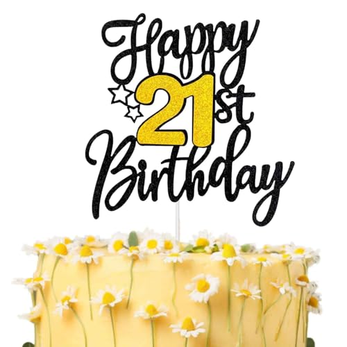 Tortenaufsatz zum 21. Geburtstag, "Happy 21st Birthday", Schwarz / Gold, Glitzer, für Jungen und Mädchen, Geburtstagsparty, 1 Stück Tortenaufsatz zum 21. Geburtstag, "Happy 21st Birthday", Schwarz / Gold, Glitzer, für Jungen und Mädchen, Geburtstagsparty, 1 Stück von Peysaitr