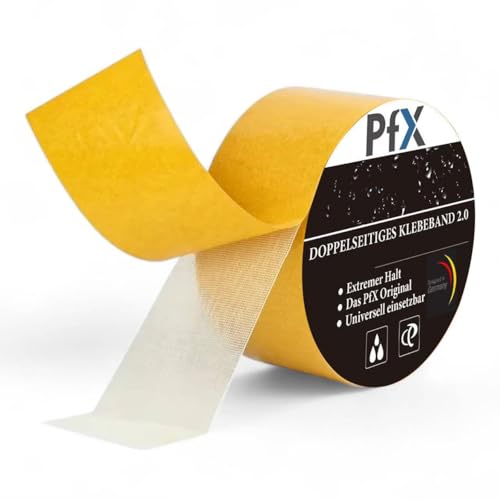 PfX Extrem Starkes Doppelseitiges Premium Gewebe Klebeband [10m] - Neue 2023 Version - Perfekt als Teppichklebeband und für Strukturierte Oberflächen - ACHTUNG EXTREM STARK! (10m) von PfX