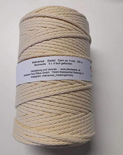Makrameegarn Makramee Baumwollgarn Bastelgarn VANILLE 200 Meter 4 mm - geflochten Makrameegarn Makramee Baumwollgarn Bastelgarn VANILLE 200 Meter 4 mm - geflochten von Pferdeseile_DE