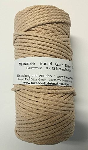 Pferdeseile_DE Makrameegarn Makramee Baumwollgarn Bastelgarn BEIGE 100 Meter 4 mm von Pferdeseile_DE