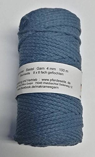 Pferdeseile_DE Makrameegarn Makramee Baumwollgarn Bastelgarn Jeansblau (blau) 100 Meter 4 mm von Pferdeseile_DE