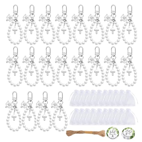 Pffiocix 20 Sets Perlen Kreuze, Schlüsselanhänger, Geschenke mit Organza-Beuteln für Hochzeiten, Taufpartys, Babypartys, Gäste Pffiocix 20 Sets Perlen Kreuze, Schlüsselanhänger, Geschenke mit Organza-Beuteln für Hochzeiten, Taufpartys, Babypartys, Gäste von Pffiocix