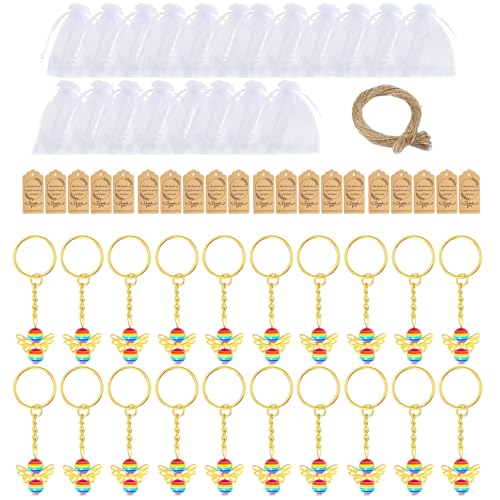 Pffiocix 20 Stück stilvolle Geschenkboxen für Taufe und Party mit Engel-Schlüsselanhänger-Anhängern, Organza-Beutel, Babyparty-Geschenke von Pffiocix