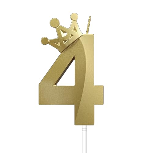 Geburtstagskerze mit der Zahl 4, 3D-Krone, 8,9 cm, goldfarben von Pfizermay
